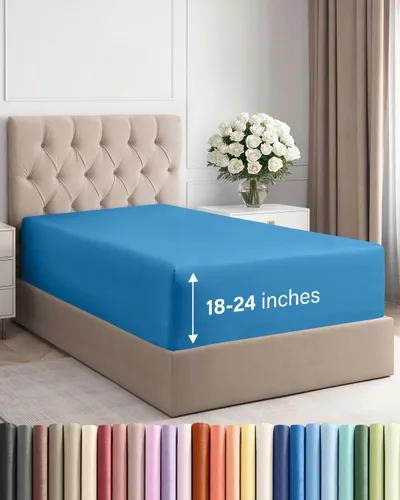 Vista 141 de Sábana bajera ajustable extra profunda Twin XL – Sábana bajera individual de lujo de hotel solamente – Se adapta fácilmente a colchones de 18 a 24