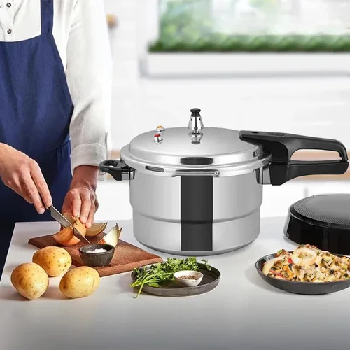 Vista 8 de Olla a presión de 7 cuartos de galón, olla a presión de aluminio compatible con cocina de gas e inducción, olla de cocción rápida, distribución
