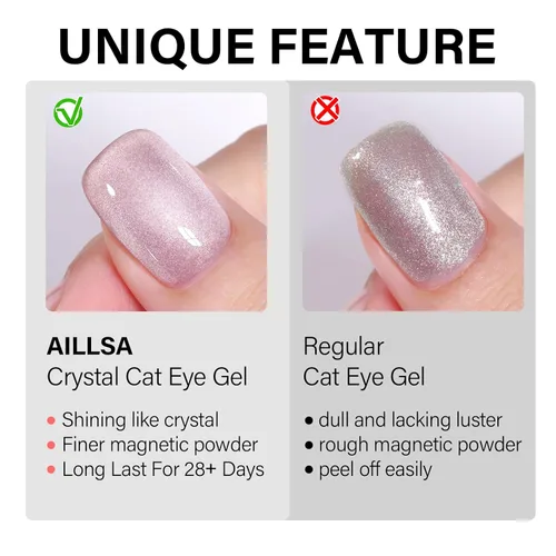 Vista 6 de AILLSA - Esmalte de uñas de gel ojo de gato color marrón con purpurina dorada con imán, esmalte de uñas de gel ámbar destello nude con cristales