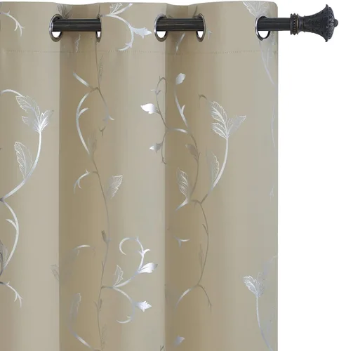 Vista 32 de BUHUA Juego de 2 paneles de cortinas opacas con estampado de vid plateada, cortinas con aislamiento térmico para oscurecer la habitación