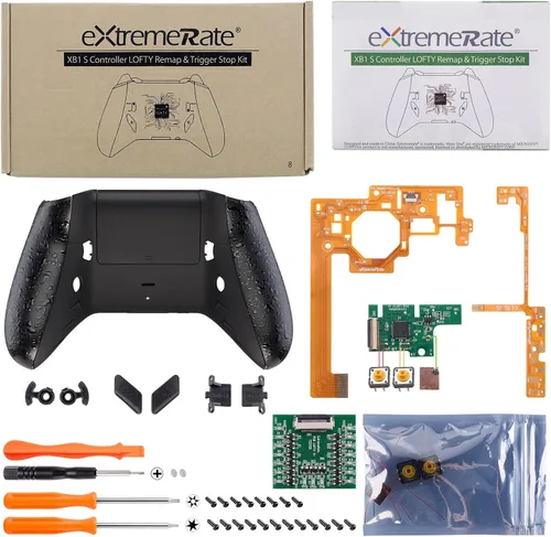 Vista 2 de eXtremeRate Kit de parada programable para reprogramar y disparar con textura negro y botones traseros rediseñados y botones traseros y bloqueo