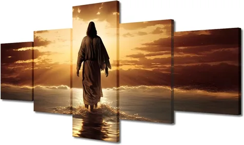 Vista 17 de Lienzo decorativo para pared de sala de estar, impresión retro con luz de esperanza de Jesús, 1 panel, póster de lienzo moderno para dormitorio