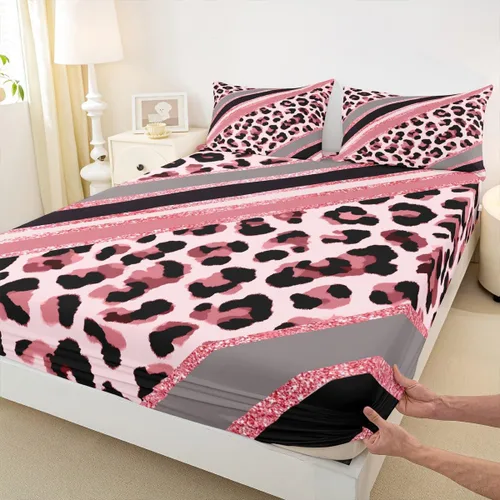 Vista 28 de Sábana bajera ajustable para niños, tamaño individual, diseño de cebra y leopardo con purpurina, decoración de habitación para niñas y mujeres, A1