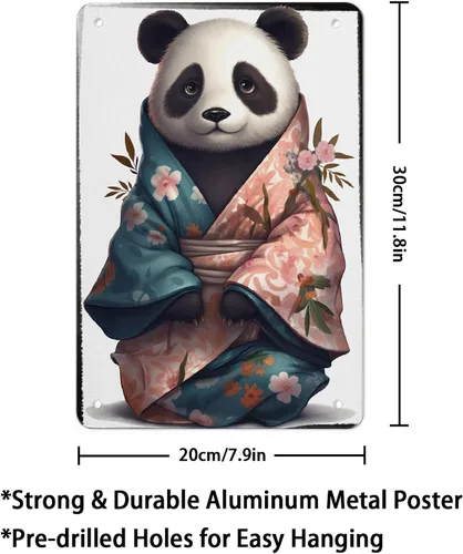 Vista 2 de AMOGHASIDDHI Cartel de metal con diseño de panda lindo panda en kimono, póster de metal vintage de aluminio de 8 x 12 pulgadas, letrero de pintura