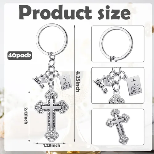 Vista 2 de Loetere 40 llaveros de cruz cristiana para Navidad, Jesús, sagrada Biblia, colgantes, llaveros de cruz, llaveros religiosos para cristianos
