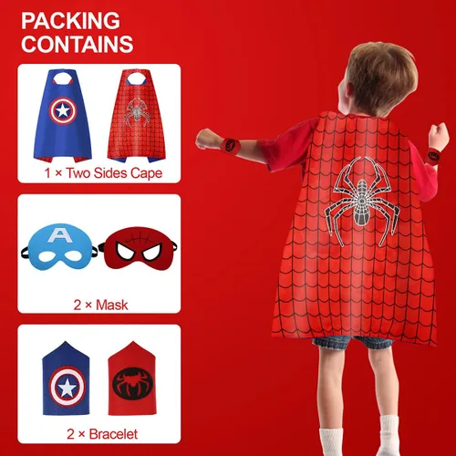 Vista 3 de CANSHOW Capas de superhéroe para niños, disfraces de disfraces, máscara de fieltro con pulsera, Halloween y cosplay