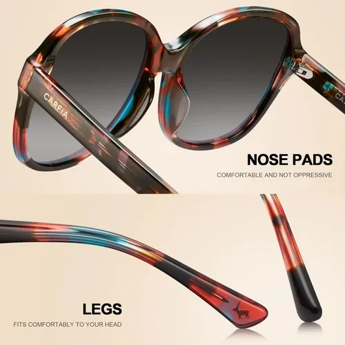 Vista 4 de Carfia Gafas de sol polarizadas de acetato para mujer, cubierta grande, marco de flores de moda, lentes de protección UV400 2024