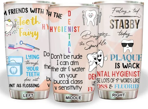 Vista 10 de Vaso de higienista dental – Tapa de popote de acero inoxidable de 20 onzas, divertido para mujeres y hombres, regalos de la semana nacional