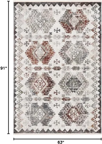Vista 2 de SAFAVIEH Persian Collection - Alfombra de área de 5.3 x 7.7 pies, color crema y gris, diseño bohemio rústico envejecido, no desprende pelusa