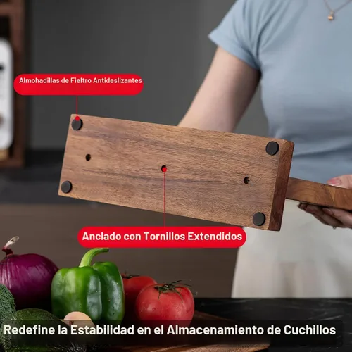 Vista 5 de Soporte magnético para cuchillos - KUCHEASY Bloque magnético doble cara sin cuchillos - Soporte universal de cuchillos de madera con imanes