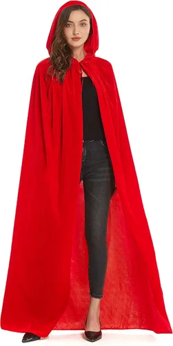 Vista 9 de Diffly Capa de terciopelo con capucha de 59 pulgadas, unisex, capa de Halloween para mago de bruja diablo, Halloween, Navidad, cosplay Negro