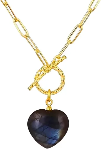 Vista 18 de Gempires Collar de corazón de gemas con cierre frontal para mujer con cadena de clip dorado, joyería con cierre de palanca para mujer, regalo