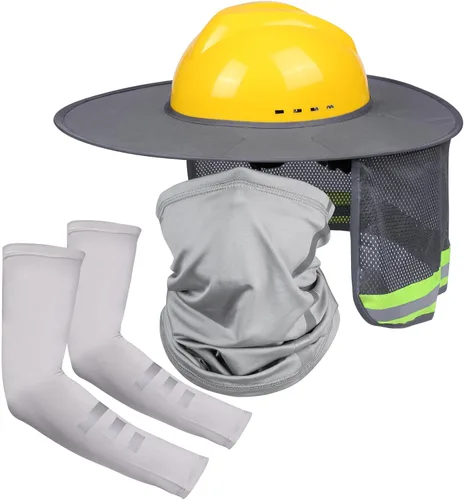 Vista 8 de Parasol de sombrero duro con visera de ala completa, protege tu cuello del sol, accesorios de construcción para hombres para sombreros duros