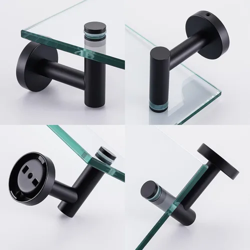 Vista 7 de KES Estante de baño de vidrio con vidrio templado de 8 mm de grosor y soportes negros mate de acero inoxidable SUS 304 de 20 pulgadas, organizador
