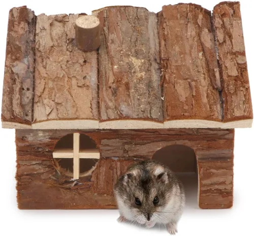 Vista 2 de Wontee Hamster Wood House - Cabaña escondida para hámsteres enanos, ratones, jerbos pequeños (pequeño)