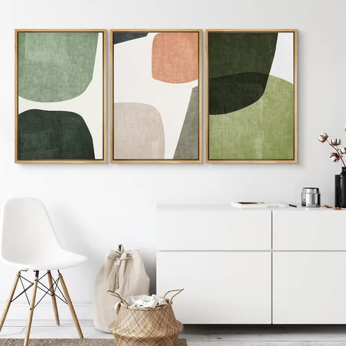 Vista 469 de SIGNWIN Lienzo enmarcado para pared, juego de arte pastel con cadena montañosa, bosque, niebla, naturaleza silvestre, ilustraciones modernas, arte
