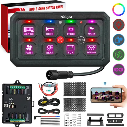 Vista 27 de Nilight Panel de Interruptores de 6 Posiciones Sistema de Relé de Control de Circuito Universal con Arnés de Cableado con Fusible LED Pod Regulable