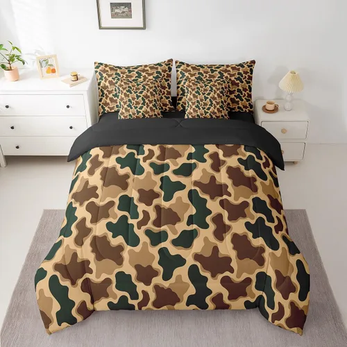 Vista 15 de Feelyou Juego de edredón botancial de camuflaje con bandera estadounidense Negro Marrón Oscuro