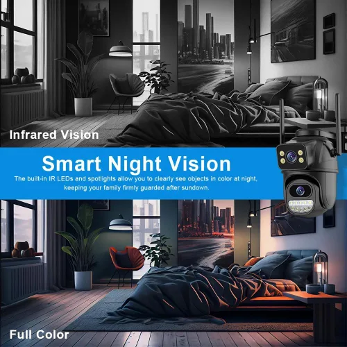 Vista 7 de Cámara de seguridad al aire libre 2.4G WiFi cámaras de seguridad para el hogar al aire libre enlace de doble lente 360° vista con tarjeta SD 128G