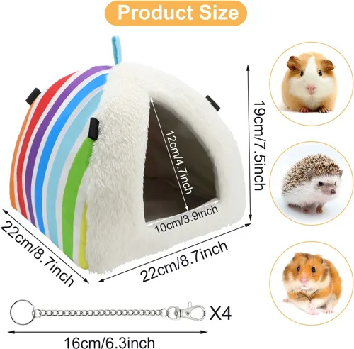 Vista 2 de Wontee Cama de conejillo de indias, escondite acogedor cueva para hámsters, ratas, erizo, jaula de cobayas, accesorios (grande, arcoíris)