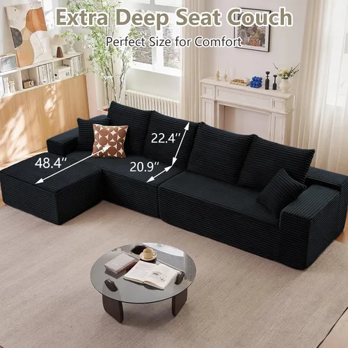 Vista 6 de Sofá modular de nube de 140 pulgadas para sala de estar, sofá modular de asiento profundo, juego de sofás de pana grandes y cómodos con espuma