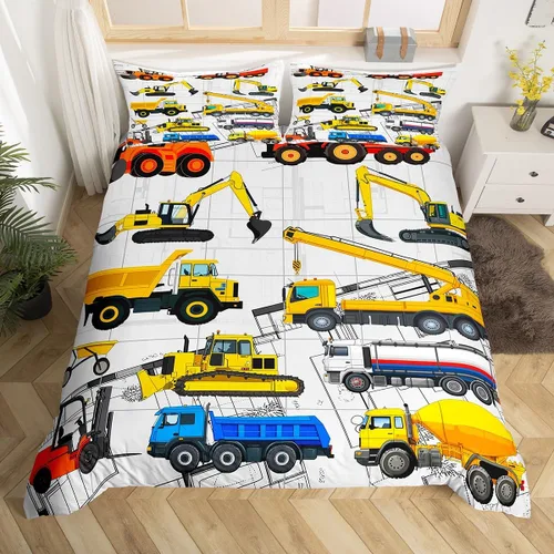 Vista 11 de Erosebridal Juego de funda de edredón de tren de dibujos animados para niños, color rojo y azul, funda de edredón de vehículos para niños