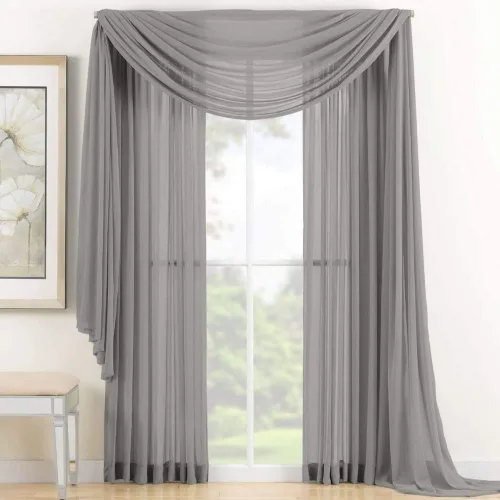 Vista 5 de Set de 3 piezas de cortina de gasa (2 piezas de 58" x 84") y cenefa de ventana (1 pieza de 37" x 216") (Negro)