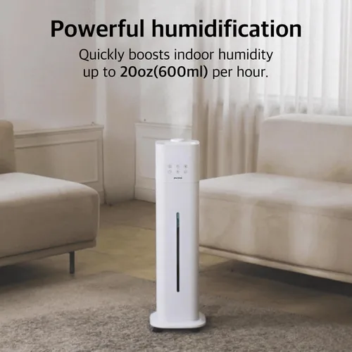 Vista 3 de Pureal Humidificador de torre de 10L, tiempo de funcionamiento 83H, niebla cálida y fría, habitación grande, tanque de llenado superior en ruedas