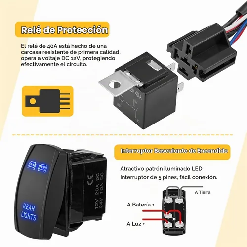 Vista 3 de Mofun - Kit de arnés de cableado de luz LED de 2 conductores con interruptor basculante azul para luces traseras, relé de encendido/apagado