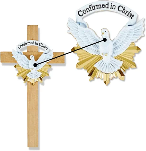 Vista 5 de Needzo Cruz de pared de confirmación, decoración de madera confirmada en Cristo, accesorio colgante católico, 6 pulgadas