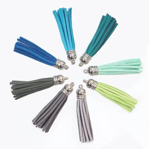 Vista 5 de Vfond 100 borlas de gamuza de cuero de 2.165 in con tapas para hacer joyas, correas de teléfono celular y accesorios de bricolaje