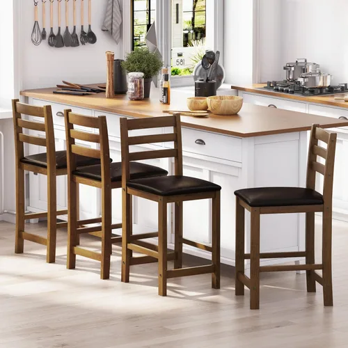 Vista 8 de 24'' Counter Height Bar Stools Set of 2, Solid Wood Island Chairs for Kitchen, Stools for Kitchen Counter, Black Negro