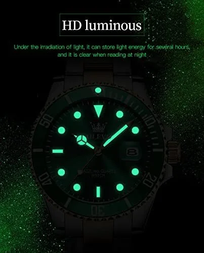 Vista 5 de OLEVS Relojes analógicos de cuarzo para hombre a la moda impermeables con correa de acero inoxidable ventana de día para hombre