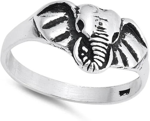 Vista 2 de Anillo de plata de ley 925 con diseño de cabeza de elefante, tamaño 5-10