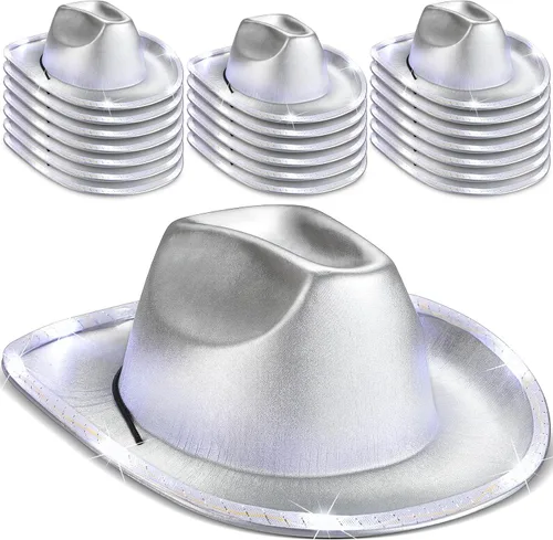 Vista 8 de Tisancy Paquete de 20 sombreros de vaquera con luces LED intermitentes para despedida de soltera occidental, boda, novia Negro
