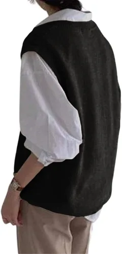 Vista 5 de Women's V Neck Sweater Vest Oversized Sleeveless Loose Knit Tops Cable Sleeveless Sweater
