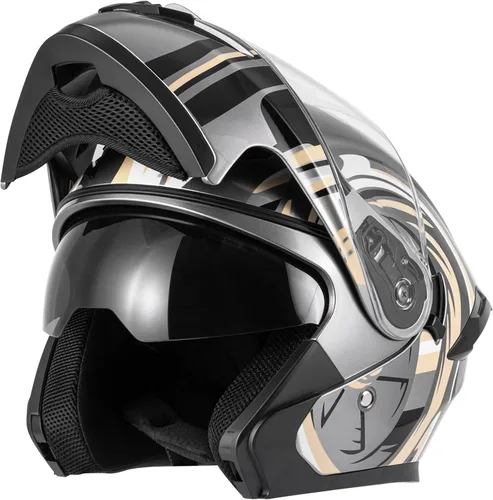 Vista 8 de CUTEY Modular Flip Up Motorcycle Helmet DOT Certified Dual Visor Vented Negro