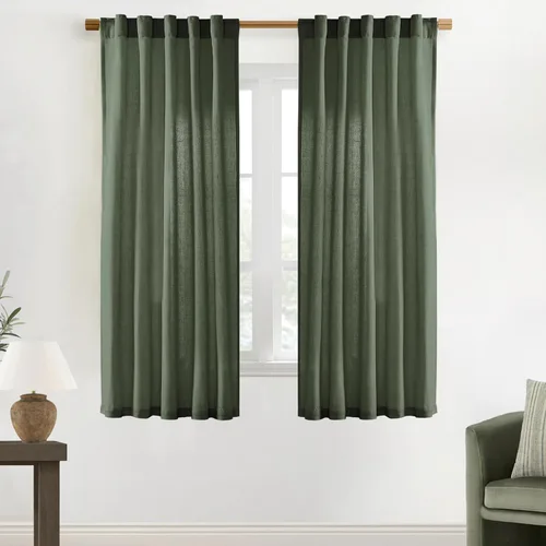 Vista 37 de XTMYI - Cortinas transparentes de 54 pulgadas de largo, juego de 2 paneles para baño, cortinas cortas de lino y algodón con semi privacidad