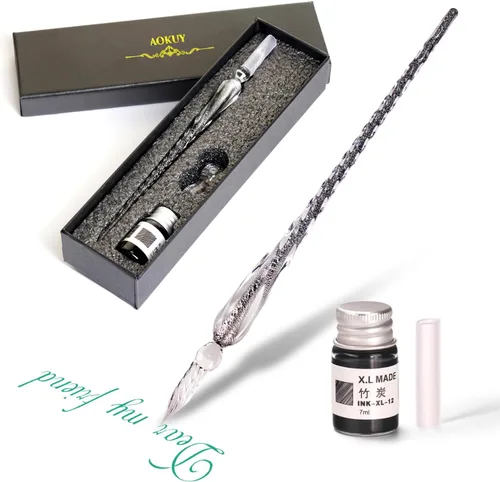 Vista 14 de Juego de plumas de inmersión de vidrio, pluma de caligrafía, pluma de firma de cristal para arte, escritura, firmas, decoración y regalo de negocios