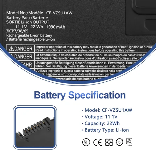 Vista 2 de ANTIEE CF-VZSU1AW - Batería de repuesto para Panasonic Toughbook CF-33, Toughbook CF-33AEHFATG, Toughbook CF-33AEQGATG, Toughbook CF-33mk1 Series