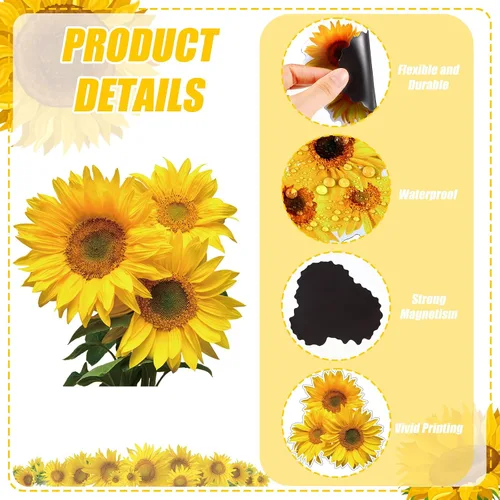 Vista 4 de Zhanmai 24 piezas de imanes de girasol para nevera, imanes de girasol para auto, imanes de nevera de flores de verano, adhesivos magnéticos