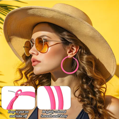 Vista 3 de Neon Hoop Earrings for Women Big Hoops Retro 80s 90s earrings for women for Halloween Glow Party Outfits Y2k Jewelry Accessories