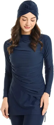 Vista 6 de Traje de baño de manga larga musulmán islámico burkini para mujer, traje de baño modesto Hijab Top+Pantalones, Rashguard cubierta completa floral