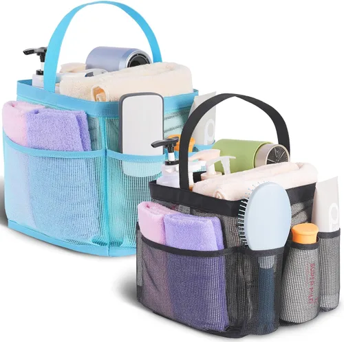 Vista 11 de Eudele – Neceser de malla para ducha portátil para artículos básicos de dormitorio universitario, bolsa de ducha grande con 8 bolsillos para playa