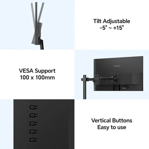 Vista 12 de KOORUI Monitor de juegos de 24 pulgadas 144Hz Full HD 1920 x 1080p IPS ultra delgado con HDMI VGA, sincronización adaptativa, 99% SRGB, VESA