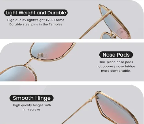 Vista 4 de DUCO Gafas de sol de moda de gran tamaño para mujer, lentes de protección UV coloridas, lentes de sol retro de moda DC1226
