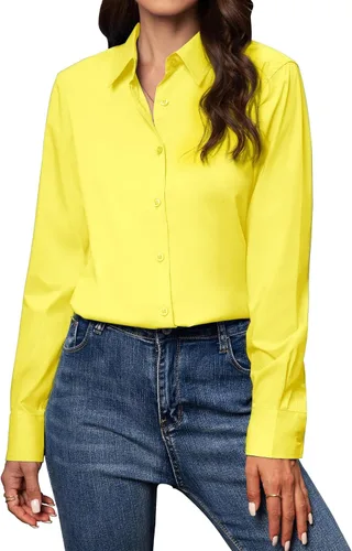 Vista 13 de Camisas con botones para mujer de ajuste clásico, camisa de vestir, camisa de trabajo, de negocios, casual, de manga larga, blusa, tops