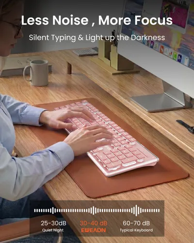 Vista 7 de SEUNKWANG EWEADN X7S - Teclado inalámbrico con retroiluminación blanca, panel de metal, teclado de computadora recargable de 2.4 G, luz silenciosa