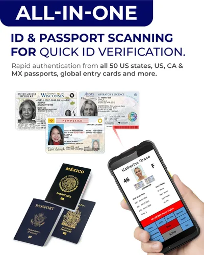 Vista 3 de Escáner de identificación - Quantum Edge V3 Lector de licencia de conducir y pasaportes - Verificación de edad y gestión de clientes - Incluye