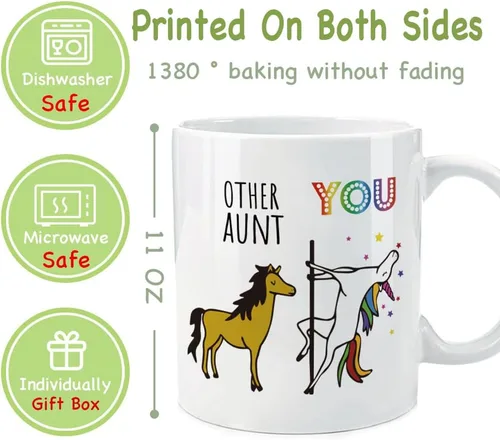 Vista 4 de Divertida taza de unicornio para tía, regalo inspirador de agradecimiento de sobrina sobrino, cumpleaños para nuevas tías y tías